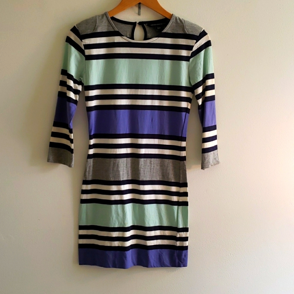 NWOT French Connection 3/4 Length Sleeves Striped Mini Dress Size: 6